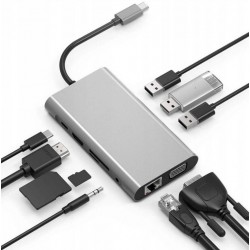 HUB USB-C 11w1 Adapter HDMI 4K VGA Jack SD RJ45 M1