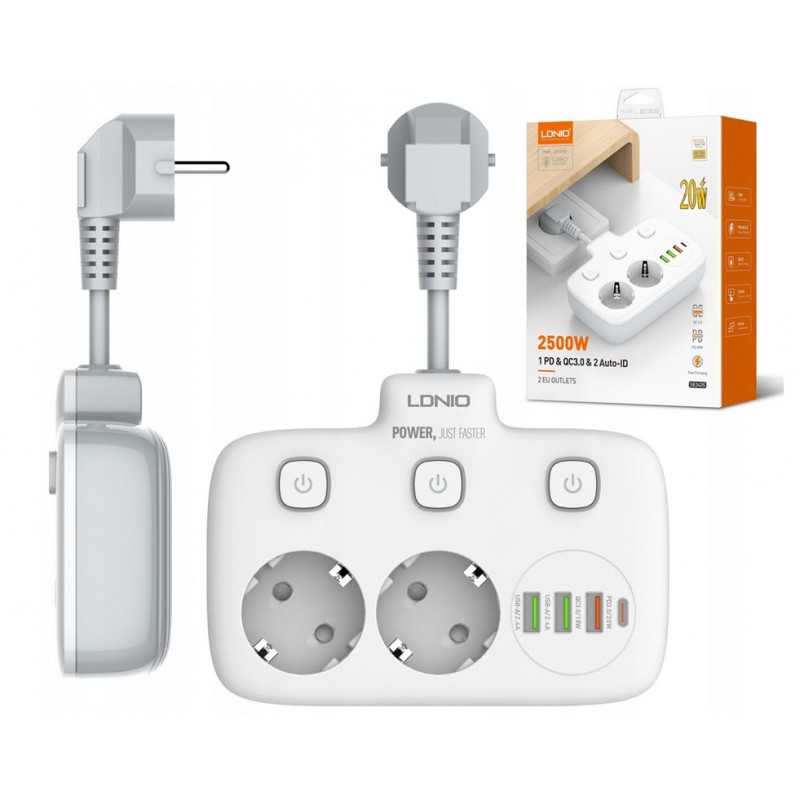 Listwa zasilająca LDNIO SE6403 USB przedłużacz QC3